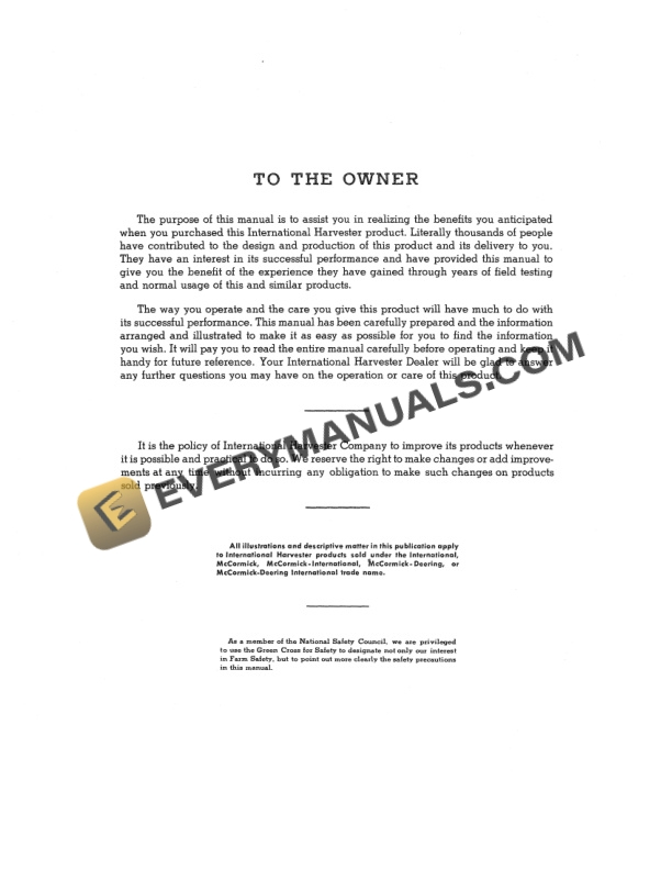 Case McCormick No 101 Moldboard Plow Operator Manual 1005932R1-3