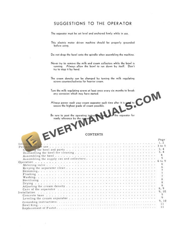 Case McCormick No 3-G Power Washing Cream Separator Operator Manual 1009826R5-2