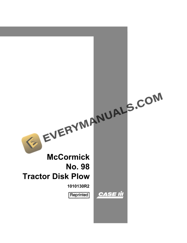 case mccormick no 98 tractor disk plow operator manual 1010130r2 1
