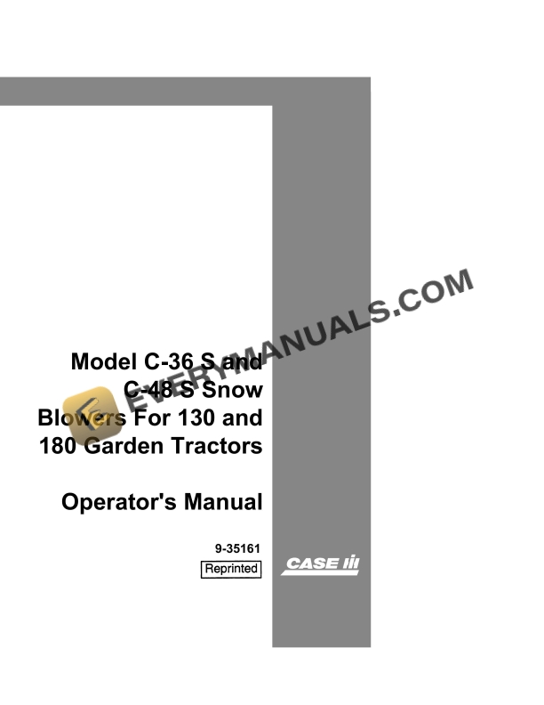 Case Model C-36 S, C-48 S Snow Blowers For 130, 180 Garden Tractor Operator Manual 9-35161 PDF 1 case model c 36 s c 48 s snow blowers for 130 180 garden tractor operator manual 9 35161 1