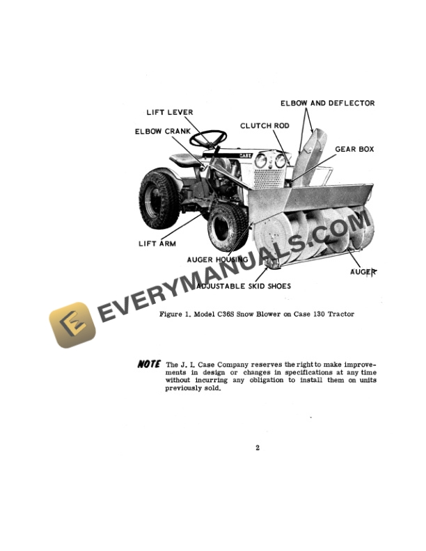 Case Model C-36 S, C-48 S Snow Blowers For 130, 180 Garden Tractor Operator Manual 9-35161-2