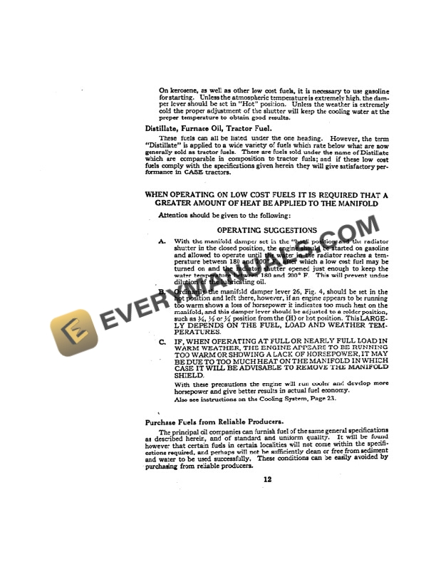 Case Model D Tractor Operator Manual 5280-2