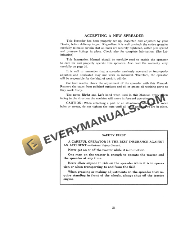 Case Model T6 Tractor Spreader Operator Manual DD-1469-4