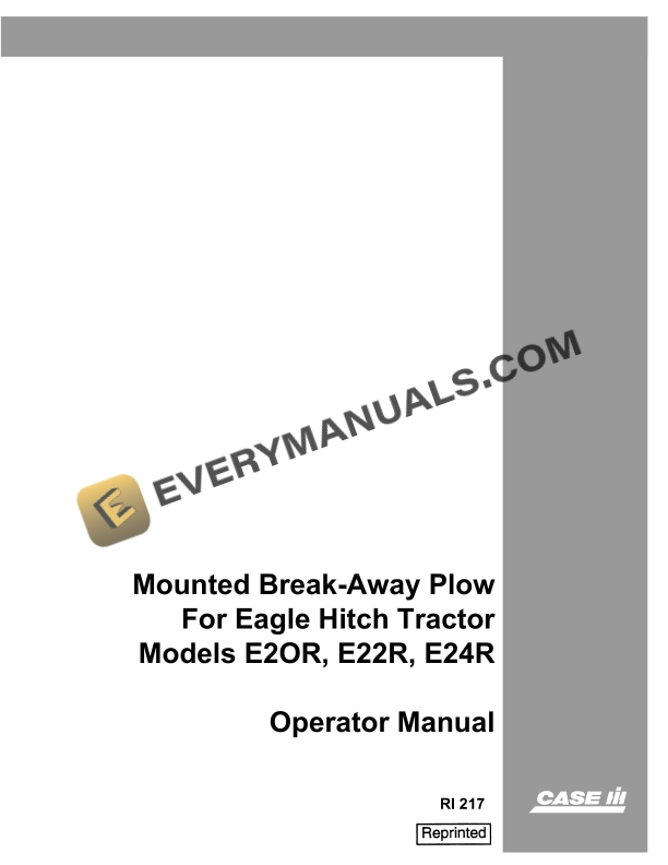 case mounted break away plow for eagle hitch tractor models e2or e22r e24r operator manual ri 217 1
