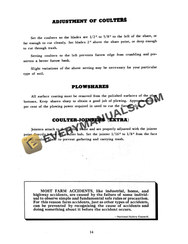 Case Mounted Break-Away Plow For Eagle Hitch Tractor Models E2OR, E22R, E24R Operator Manual RI-217-5