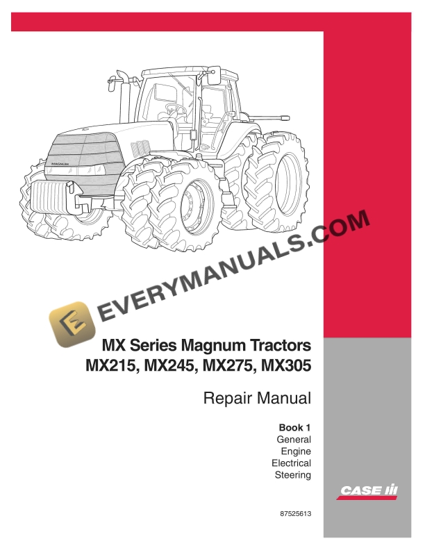Case MX Series Magnum Tractors MX215, MX245, MX275, MX305 Repair Manual 87525613 PDF