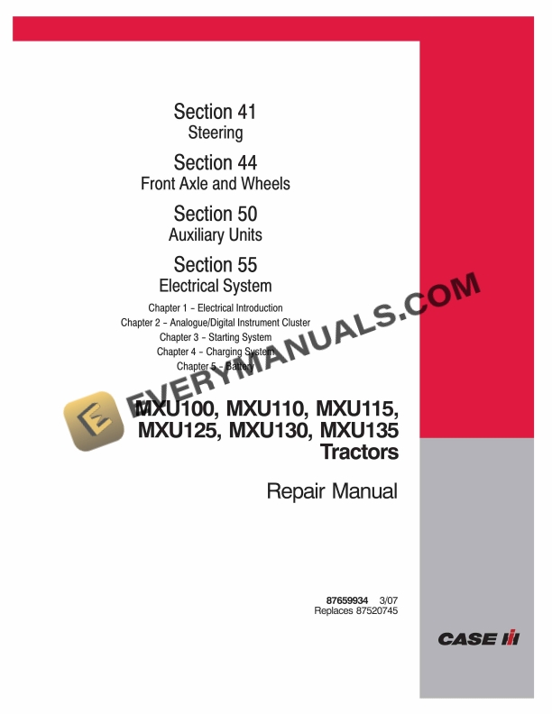 case mxu 100 mxu 110 mxu 115 mxu 125 mxu 135 maxxum tractor repair manual 87659934 1