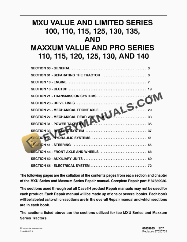 case mxu value limited series 100 110 115 125 130 135 and maxxum value repair manual 87659935 1
