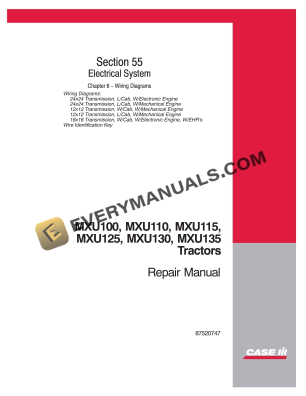 case mxu100 mxu110 mxu115 mxu125 mxu135 tractor repair manual 87520747 1