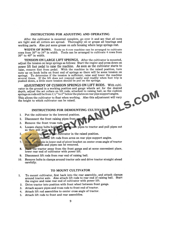 Case Narrow Row Cultivator for Model DC and SC Tractor Operator Manual DB-1415-4