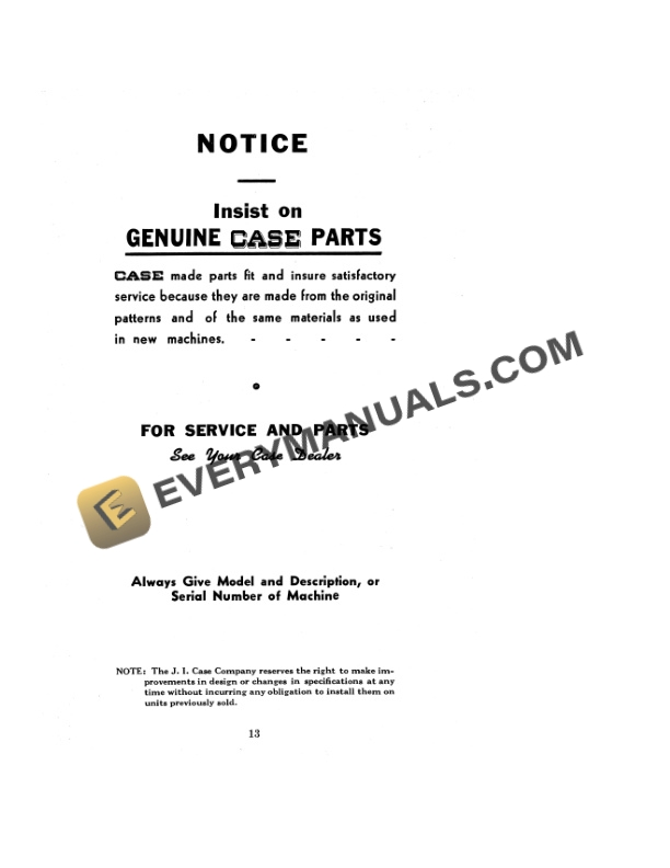 Case Narrow Row Cultivator for Model DC and SC Tractor Operator Manual DB-1415-5