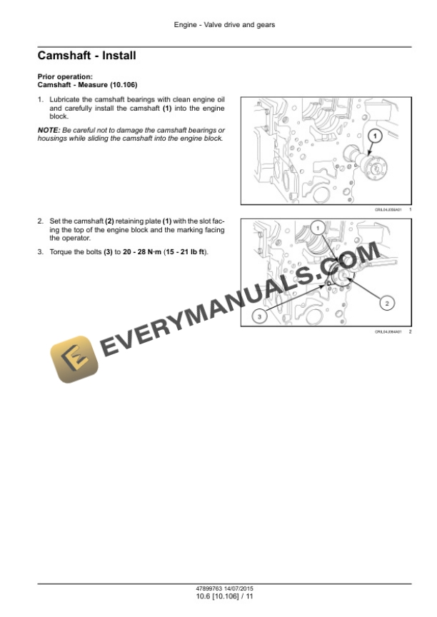 Case NEF Four Cylinder Mechanical Tier 2 and Stage II Engine Service Manual 47899763-3