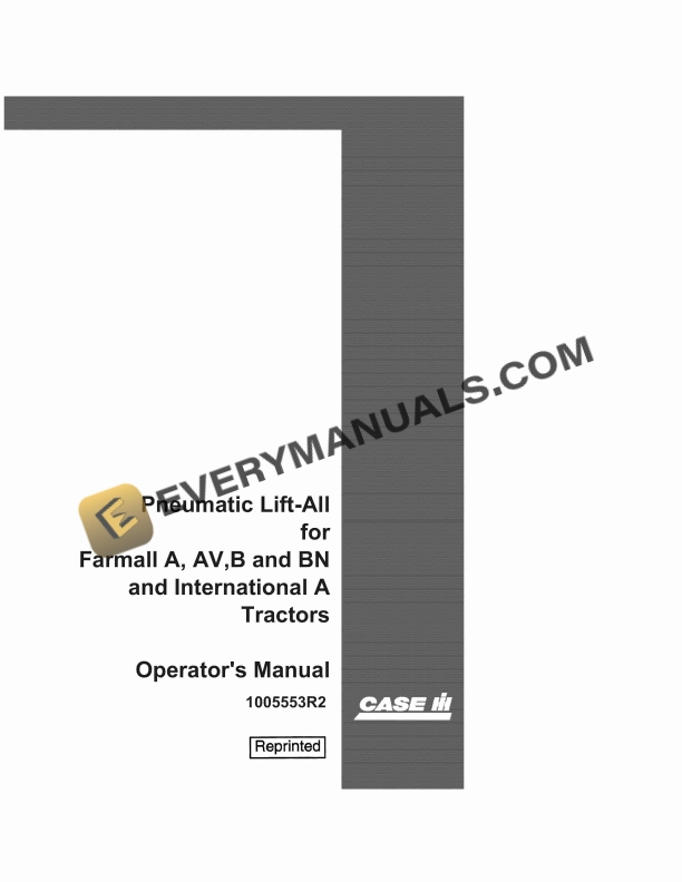 case pneumatic lift all for farmall a avb bn international a tractor operator manual 1005553r2 1