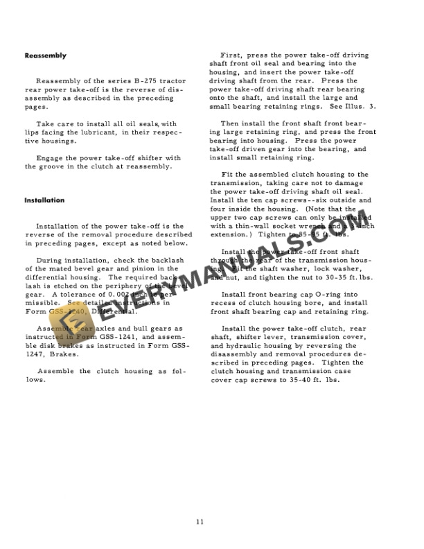 Case Power Take-off B-275 Tractor Service Manual GSS-1248-5