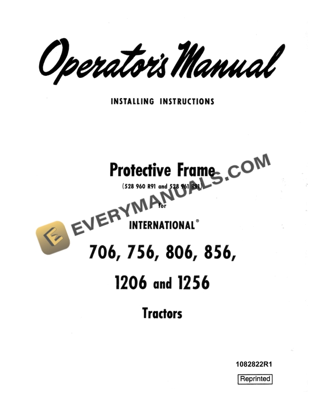 case protective frame for international 706 756 806 856 1206 1256 tractor operator manual 1082822r1 1