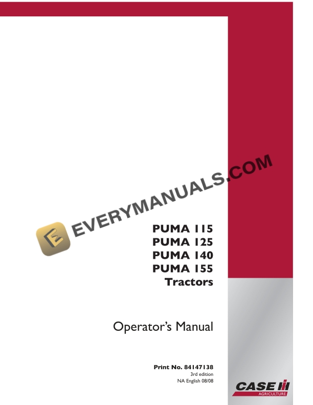 case puma 115 125 140 155 tractor operator manual 84147138 1