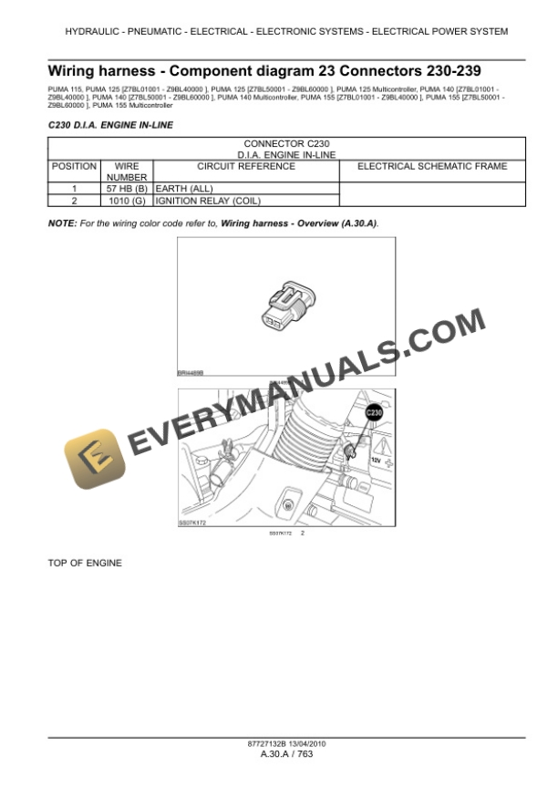 Case Puma 115, 125, 140, 155 Tractor with, without Multicontroller Service Manual 84410745-3