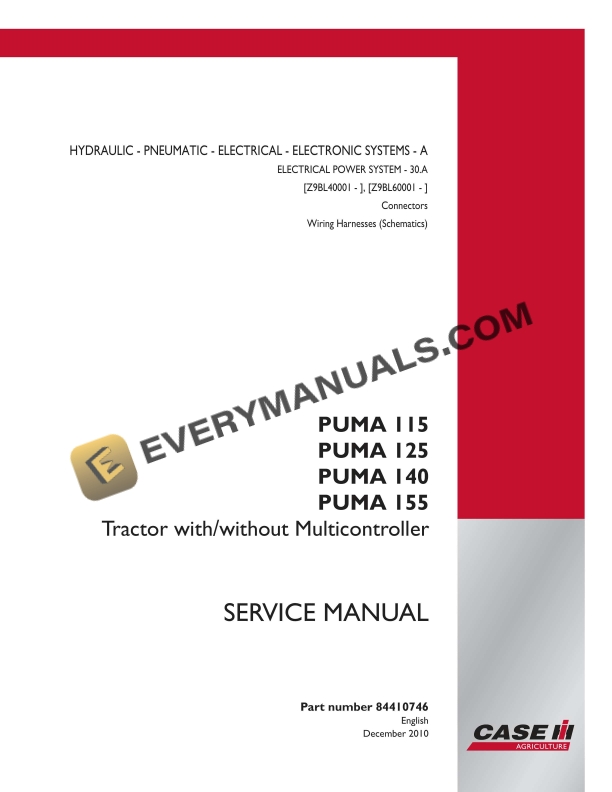 case puma 115 125 140 155 tractor with without multicontroller service manual 84410746 1