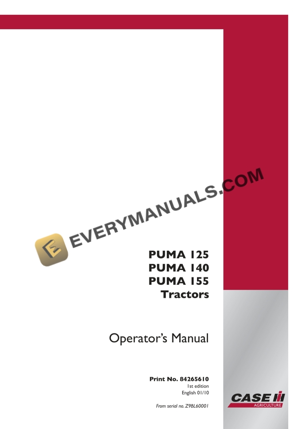 case puma 125 140 155 tractor operator manual 84265610 1