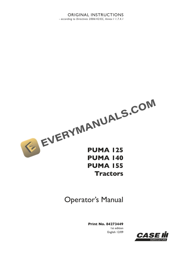 Case Puma?125,?140,?155 Tractor Operator Manual 84273449 PDF 1 case puma 125 140 155 tractor operator manual 84273449 1