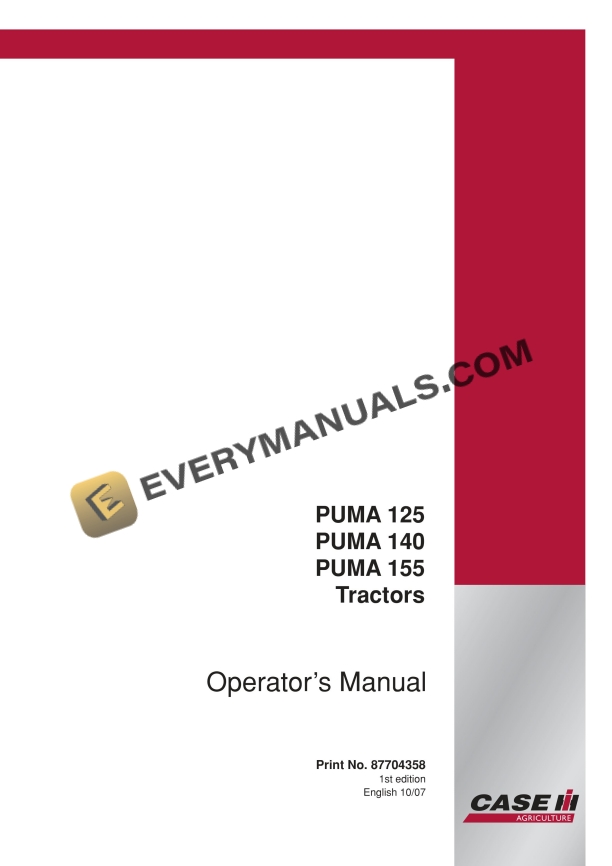 case puma 125 140 155 tractor operator manual 87704358 1