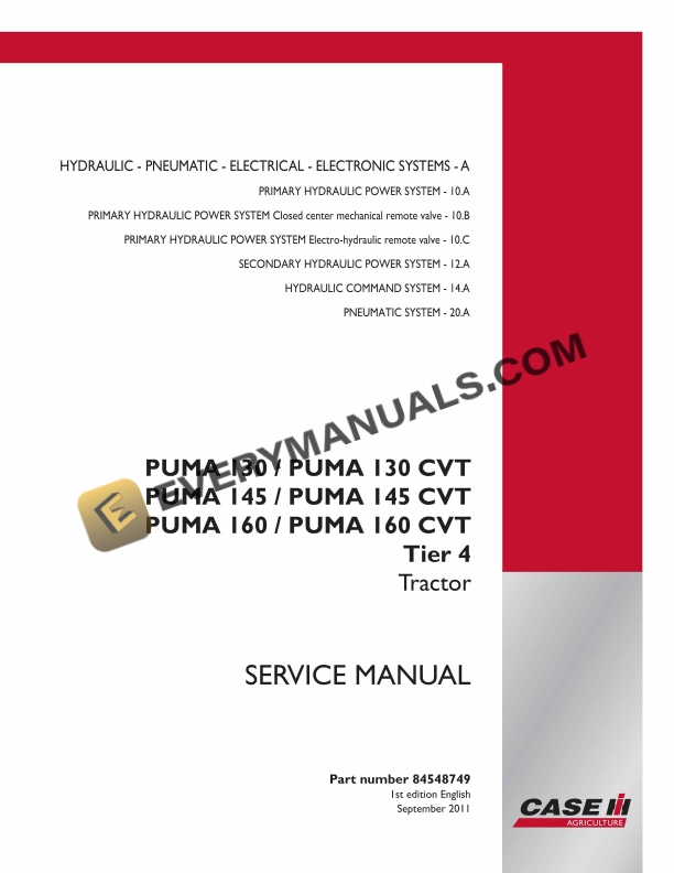 case puma 130 130 cvt 145 145 cvt 160 160 cvt tier 4 tractor service manual 84548749 1
