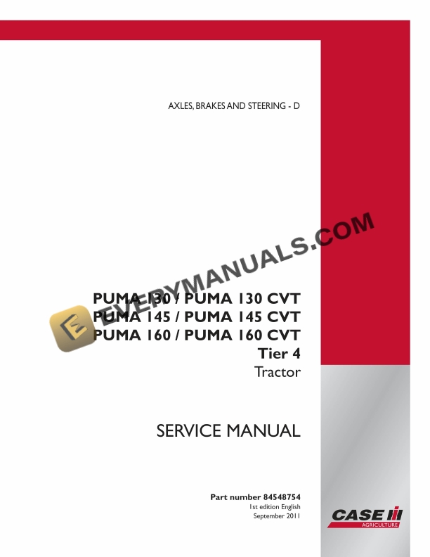 case puma 130 130 cvt 145 145 cvt 160 160 cvt tier 4 tractor service manual 84548754 1