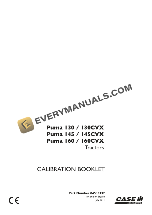 case puma 130 130cvx 145 145cvx 160 160cvx tractor calibration booklet 84533337 1