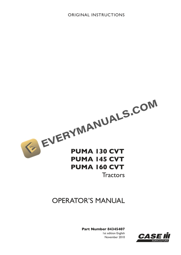 case puma 130 cvt 145 cvt 160 cvt tractor operator manual 84345407 1