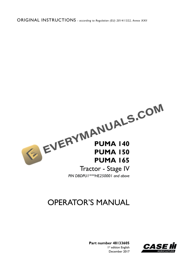case puma 140 150 165 tractor stage iv operator manual 48133605 1