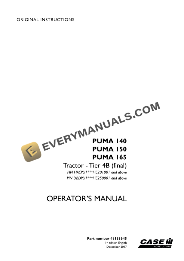 case puma 140 150 165 tractor tier 4b final operator manual 48133645 1
