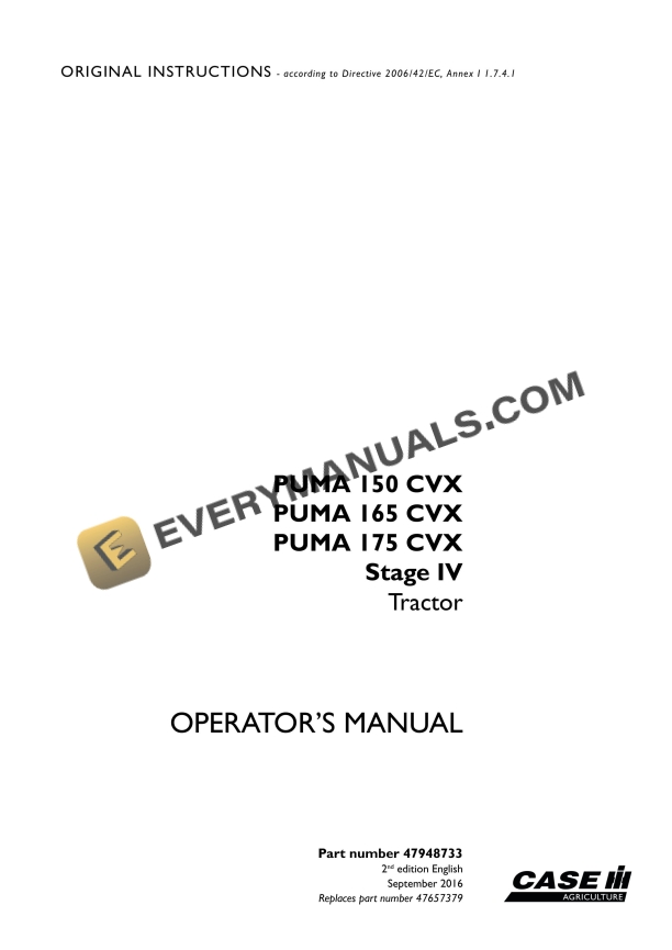 case puma 150 cvx 165 cvx 175 cvx stage iv tractor operator manual 47948733 1