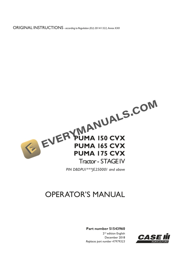 Case Puma 150 CVX, 165 CVX, 175 CVX Stage IV Tractor Operator Manual 51543960 PDF 1 case puma 150 cvx 165 cvx 175 cvx stage iv tractor operator manual 51543960 1