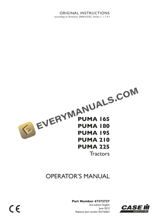 case puma 165 180 195 210 225 tractor operator manual 47372727 1