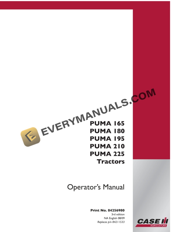case puma 165 180 195 210 225 tractor operator manual 84256980 1