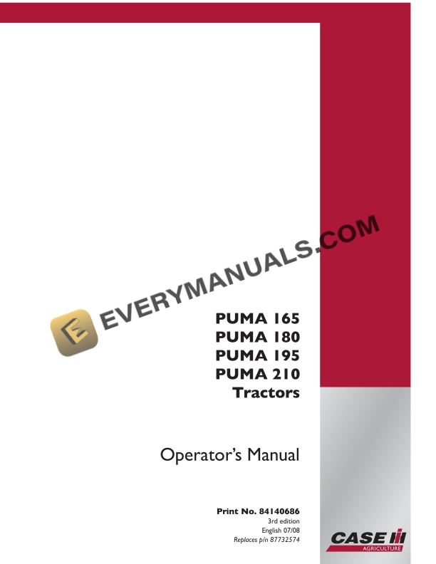case puma 165 180 195 210 tractor operator manual 84140686 1