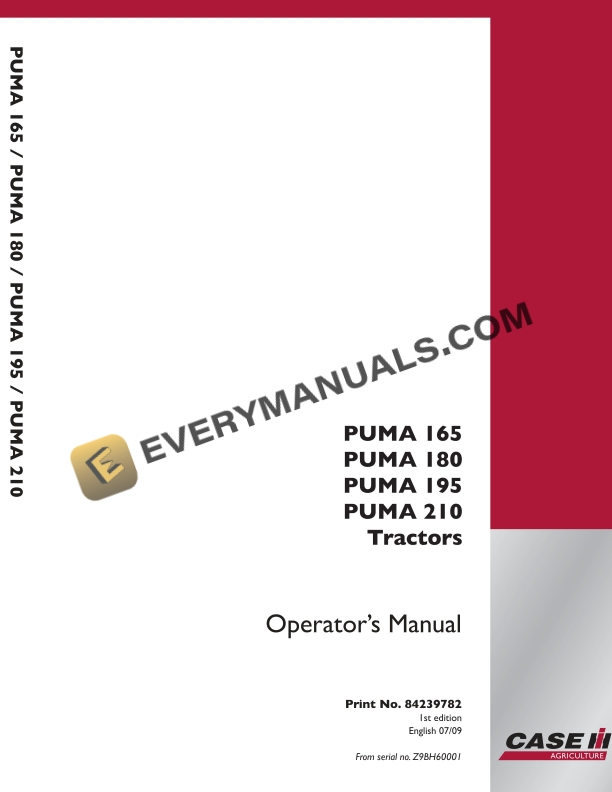 case puma 165 180 195 210 tractor operator manual 84239782 1