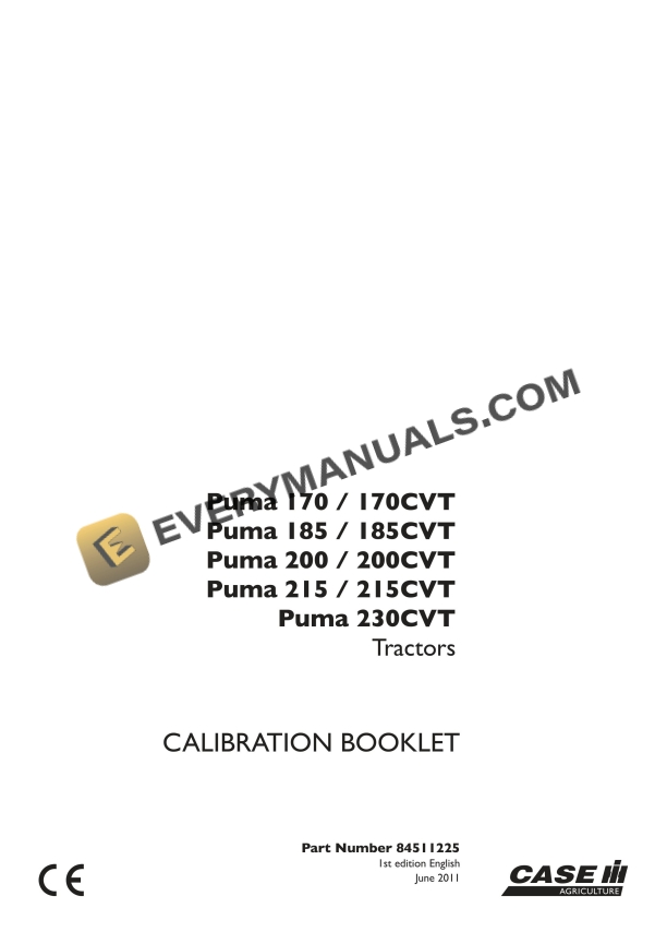 case puma 170 170 cvt 185 185 cvt 200 200 cvt 215 215 cvt 230 cvt tractor calibration booklet 84511225 1