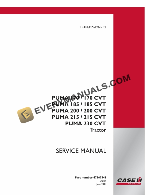 case puma 170 170 cvt 185 185 cvt 200 200 cvt 215 215 cvt 230 cvt tractor service manual 47567541 1