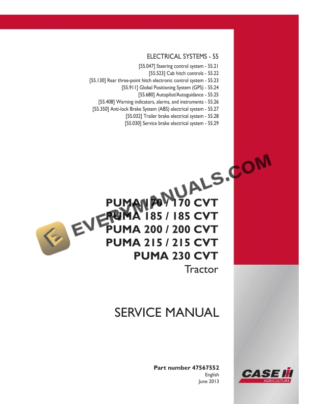case puma 170 170 cvt 185 185 cvt 200 200 cvt 215 215 cvt 230 cvt tractor service manual 47567552 1