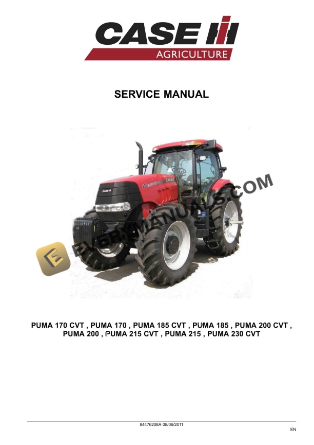 case puma 170 170 cvt 185 185 cvt 200 200 cvt 215 215 cvt 230 cvt tractor service manual 84476208a 1