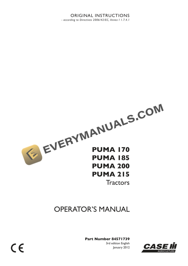 case puma 170 185 200 215 tractor operator manual 84571739 1
