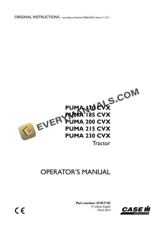 case puma 170 cvx 185 cvx 200 cvx 215 cvx 230 cvx tractor operator manual 47457192 1