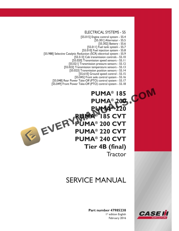 case puma 185 200 220 185 cvt 200 cvt 220 cvt 240 cvt tier 4b final tractor service manual 47985238 1