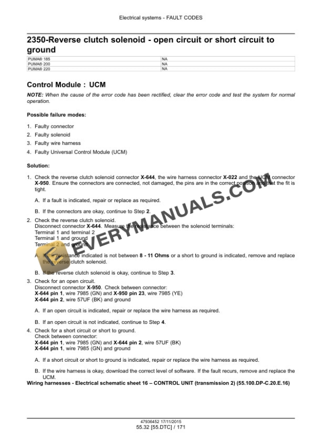 Case Puma 185, 200, 220, 185 CVT, 200 CVT, 220 CVT, 240 CVT Tier 4B (Final) Tractor Service Manual 47985240-3