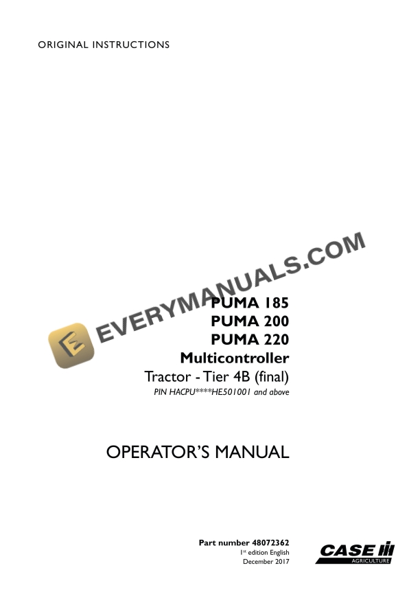 case puma 185 200 220 multicontroller tractor operator manual 48072362 1