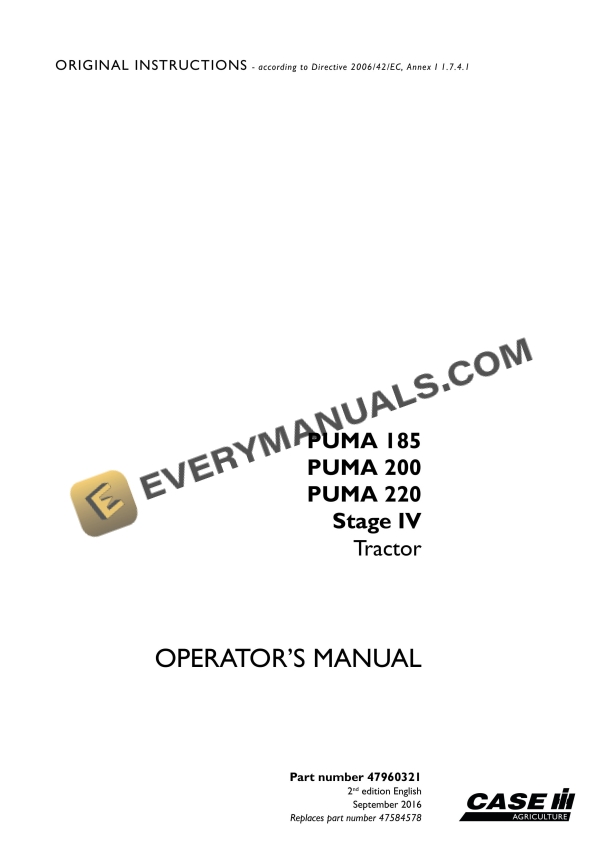 case puma 185 200 220 stage iv tractor operator manual 47960321 1