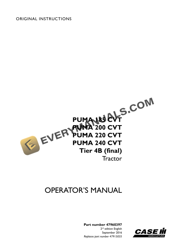 case puma 185 cvt 200 cvt 220 cvt 240 cvt tier 4b final tractor operator manual 47960397 1