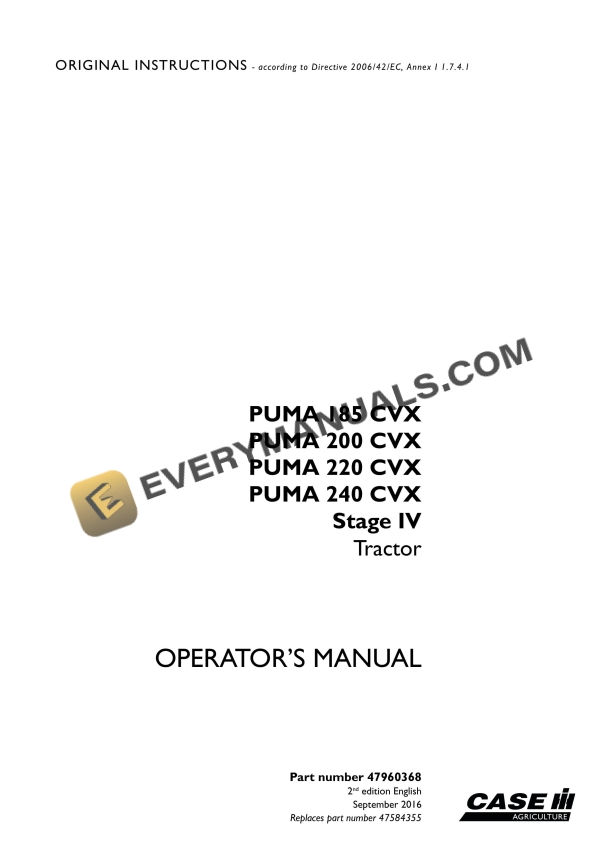 case puma 185 cvx 200 cvx 220 cvx 240 cvx stage iv tractor operator manual 47960368 1