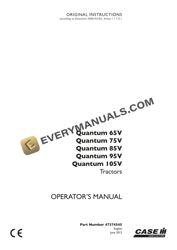 case quantum 65v 75v 85v 95v 105v tractor operator manual 47374545 1
